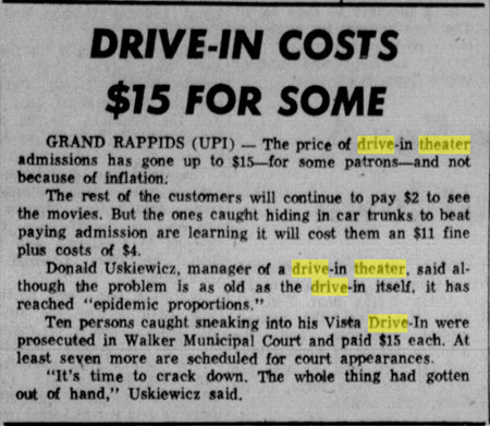 Vista Drive-In Theatre - Jul 30 1971 Sneaking In To The Vista (newer photo)